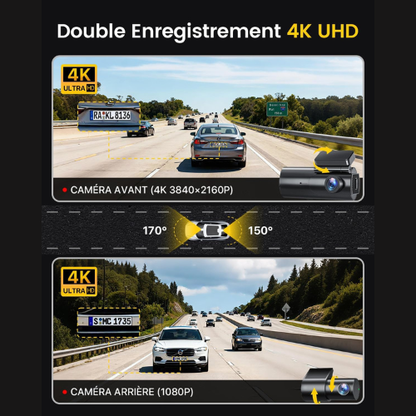 Caméra Dashcam WiFi à Double Objectif 4K pour une Conduite Plus Sûre