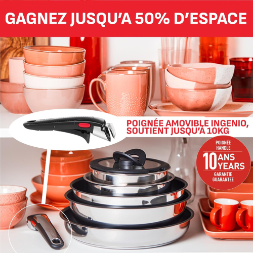 Batterie de Cuisine Empilable 20 Pièces avec Poignées Amovibles
