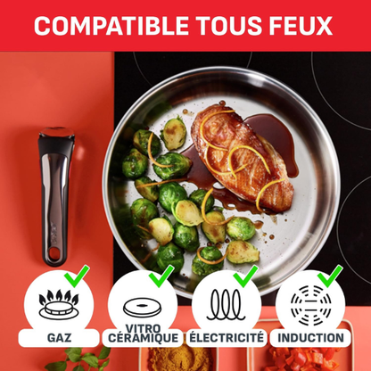 Batterie de Cuisine Empilable 20 Pièces avec Poignées Amovibles