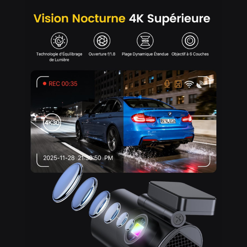 Caméra Dashcam WiFi à Double Objectif 4K pour une Conduite Plus Sûre