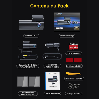 Caméra Dashcam WiFi à Double Objectif 4K pour une Conduite Plus Sûre